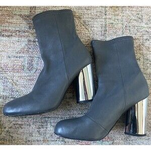 Opening Ceremony Dylan Stretch Leather Gray Ankle Boots Size 38 Chrome Heel